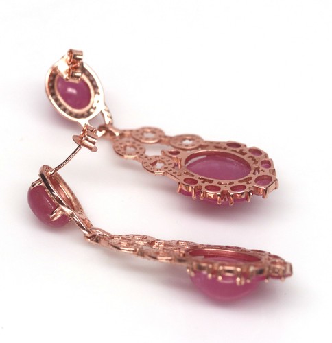 Heated 11 X 13 mm. Pink Ruby Cubic-Zirconia Earrings Silver 925 Sterling - Picture 4 of 5