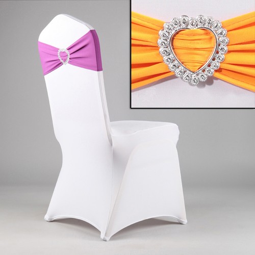 Spandex Stretch Wedding Party Chair Cover Band Sashes With Buckle Bow Slider - Picture 20 of 48