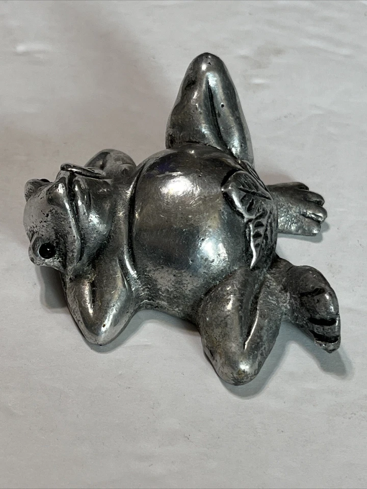 Aluminum Vintage Frog Figurine Reptile Polished Red Eyes Ornament Art 2.7'' - Image 2 of 4