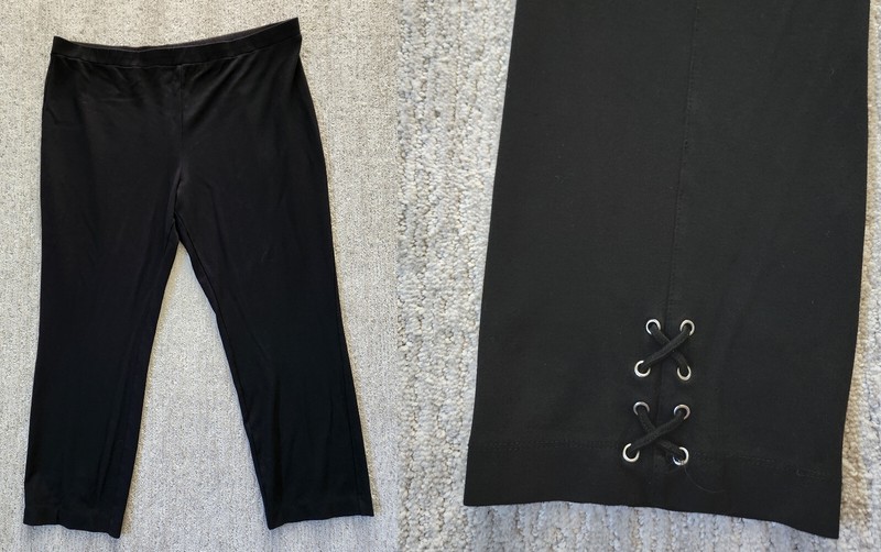 SUSAN GRAVER black stretch pull-on ankle pants (XL) cross-tie back legs 27” inse