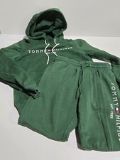 Tommy Hilfiger Size Small Jogger Sweatsuit 2PC Pants SPELL OUT Hoodie Athleisure