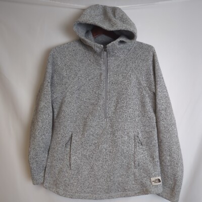 The North Face Womens Hoodie Sweatshirt Fleece 1/2 Zip Pockets Gray Medium