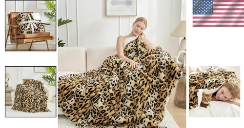 Cozy Leopard Print Faux Fur Throw Blanket - Super Soft 50x60 Inches Home Accent - Picture 2 of 11