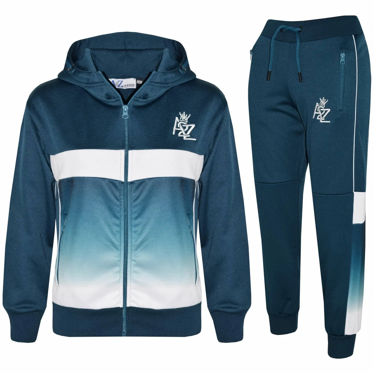 Kids Boys Girls Tracksuits A2Z Fade Gradient Teal Hooded Top