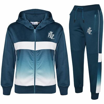 Kinder Jungen Mädchen Trainingsanzug A2Z Fade Gradient Teal Kapuze Oberteil Unterteil Jogginganzug
