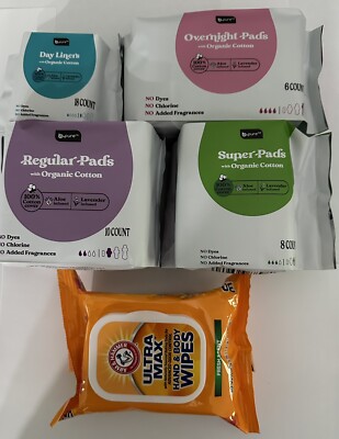 b pure-BUNDLE VARIETY PADS,LINERS Aloe Vera/Lavender/Organic/100% Cotton Cover.