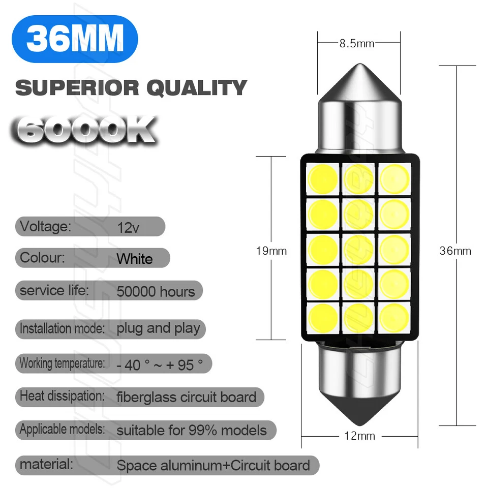 Par de lâmpadas LED 6418 6411 36MM placa de licença para BMW 323i/328i/335i/535i - Imagem 2 de 4