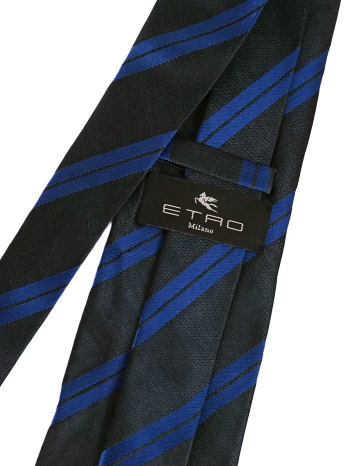 Corbata de seda a rayas vintage/nueva ETRO azul regimiento Foto 4 de 4