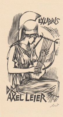 Exlibris - ULLRICH BEWERSDORFF - For Dr. Axel Leier - Woman/Music/Lyre - Signed