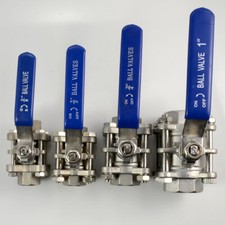 1/2" 3/4" 1" 3 Piece Full Port Ball Valve NPT Threaded Plumbing stainless steel