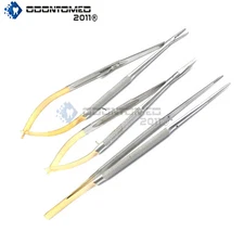 3 CASTROVIEJO Micro Scissors Needle Holder Curved TC Forceps Dental Eye Set KIT