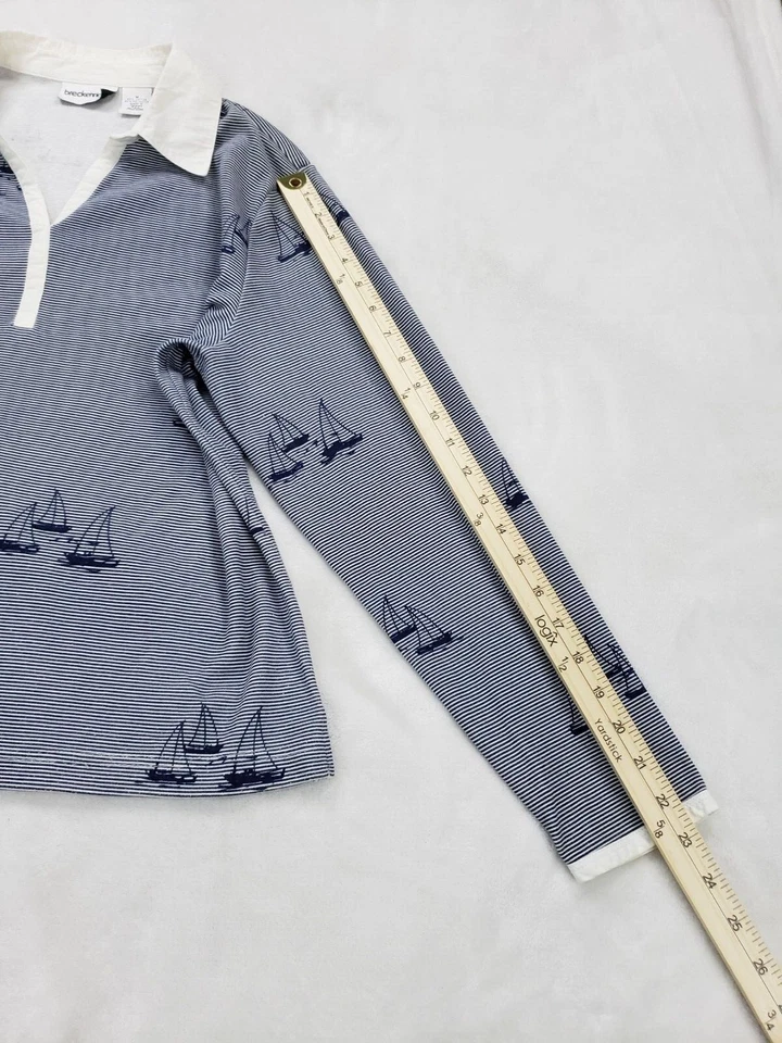 Breckenridge Top Women Medium navy White Nautical Beach Coastal Grandma Granny - Image 4 of 4