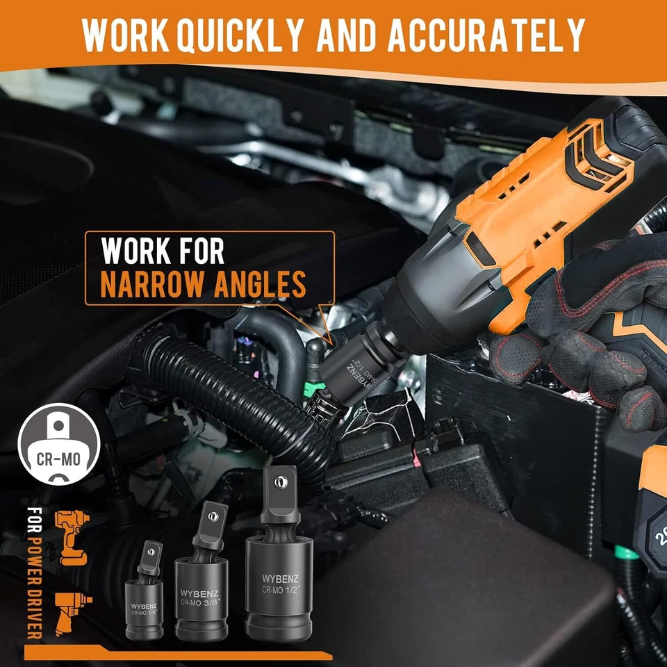 Universal Joint Swivel Socket Adapter Set 3/4"Drivers,U-Joint Drive CR-MO Impact - Image 2 of 4