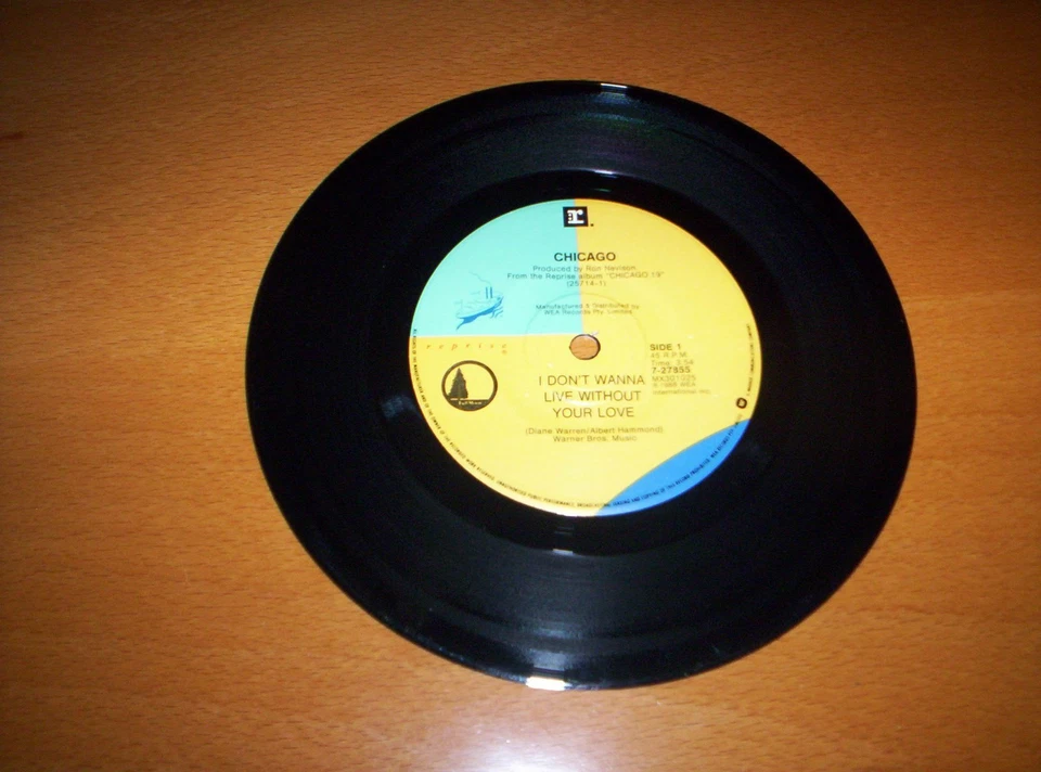 CHICAGO :I DON'T WANNA LIVE WITHOUT YOUR LOV PICTURE SLEEVE 7 INCH 45 1988 - Image 3 of 4