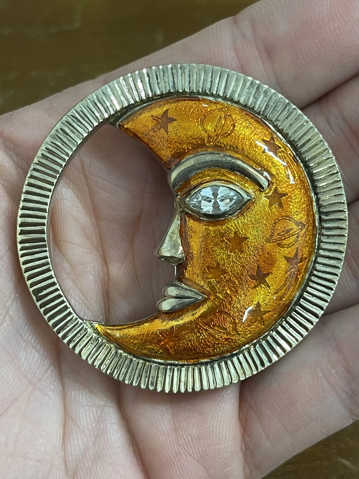 Broche Lune Vintage Orange Bijoux Fantaisie