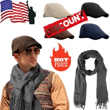 Winter Men's Scarf Shawl Neck Warmth Vintage Beret English Style Painter Hat Art