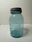 Vintage #1 Ball Perfect Mason Blue 1 Quart Jar Zinc Lid Milk Glass Insert