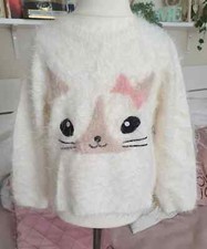 H&M Pullover Pulli Strickpullover Sweatshirt Katze Cat Motiv flauschig Gr 98 104
