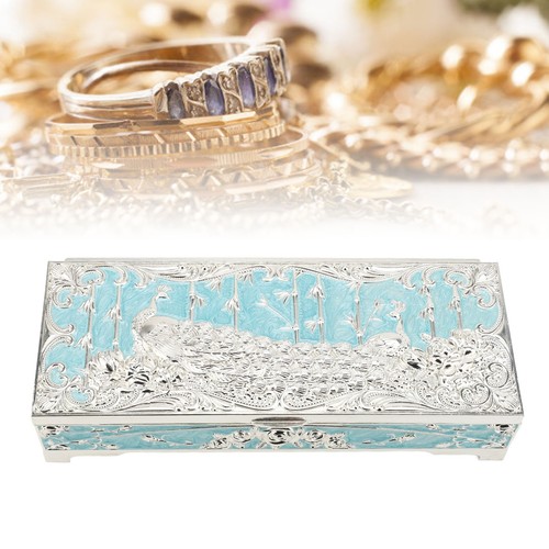 Vintage Metal Jewelry Box Rectangular Trinket Storage Organizer Box - Foto 15 di 22