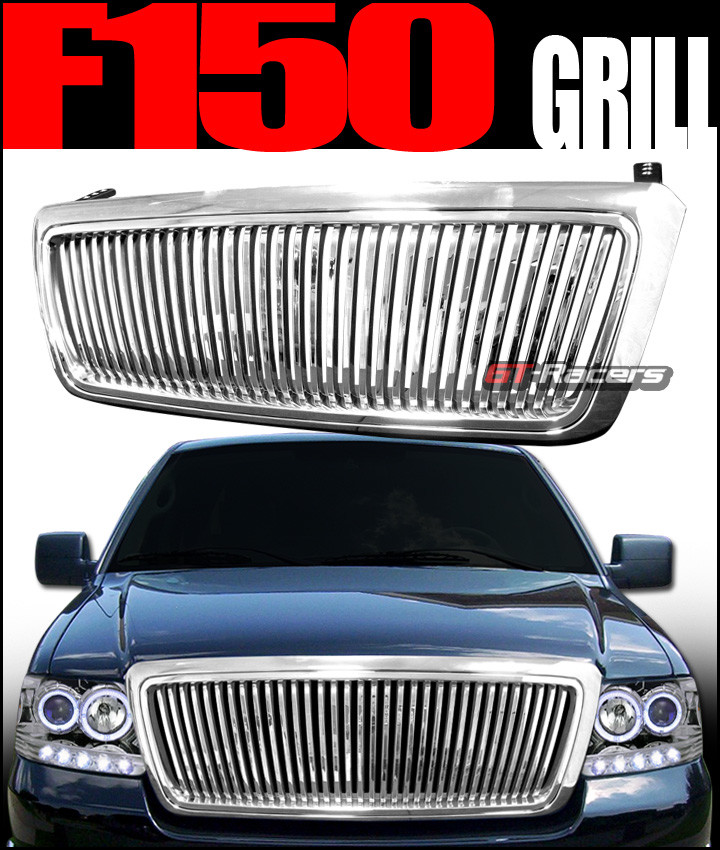 For 2004-2008 Ford F150 Chrome Vertical Vip Front Hood Bumper Grille Guard 1Pc