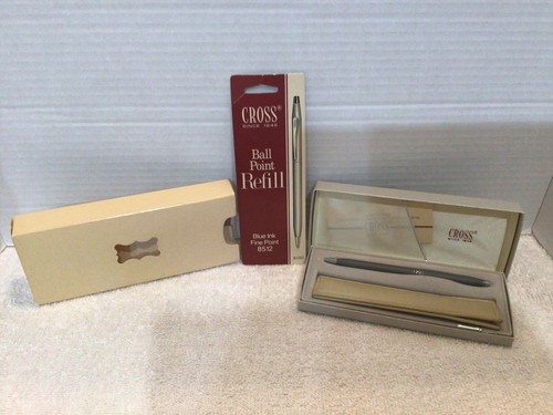 Vintage Cross Twist Pen Gray With Tan Pouch 2142 Blue Ball Point Refill 8512