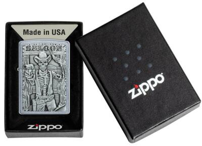 Zippo Windproof Emblem Lighter, Cowboy Saloon Skull with Gun