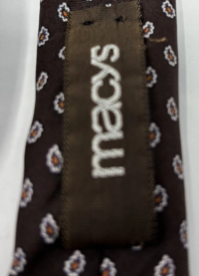 Corbata Christian Dior Seda 54 1/4" x 3" Macys Marrón Lunares Geométricos Foto 3 de 4