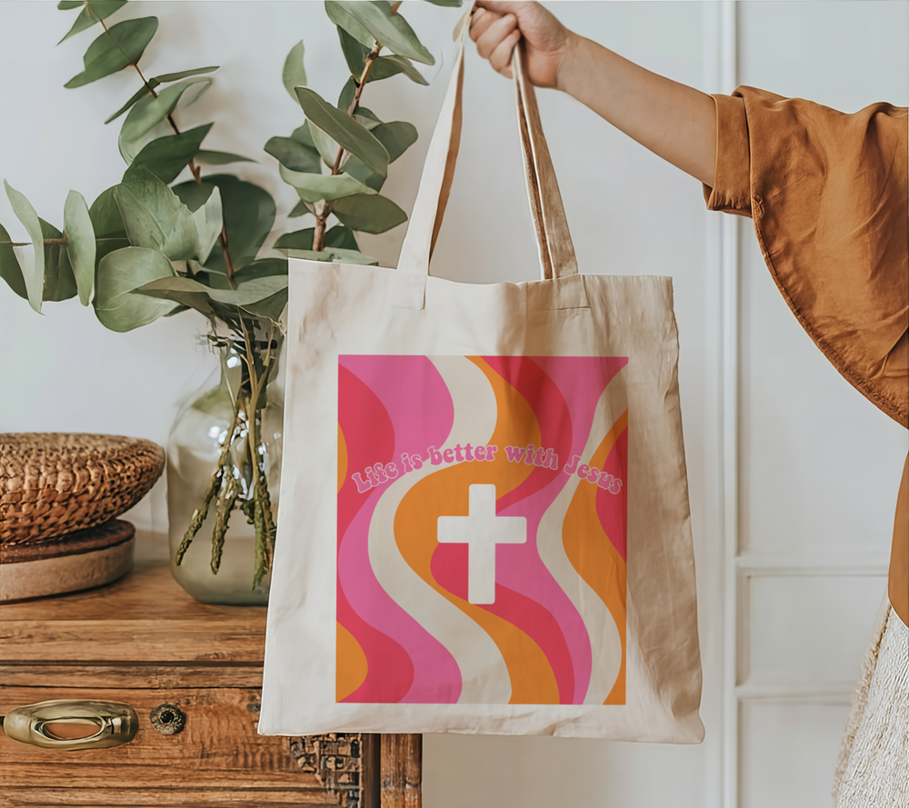 Hot Pink and Orange Christian Girl Canvas Groovy Tote Bag
