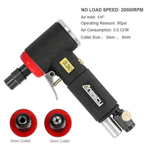 Mini Air Angle Die Grinder Kit, 1/4" Right Angle Air Die Grinder with 3mm & 6mm - Picture 4 of 5