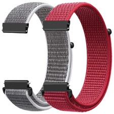 FTYQUEE 2 Pack Nylon Watch Bands Compatible with 16mm 18mm 19mm, Gray Red