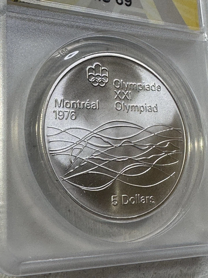 1975 Canada $5 Swimming Olympic Silver Commemorative Graded MS 69 by ANACS - Image 2 of 4