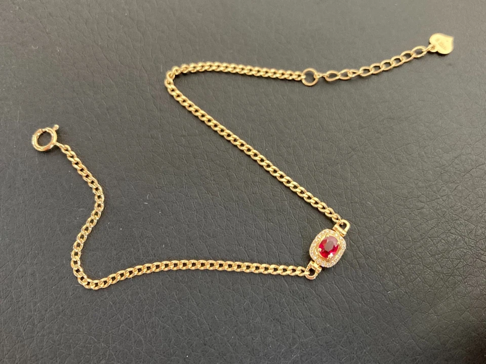 18K Gold Natural Oval Ruby Diamond Bracelet 7.4 Inches Adjustable - Image 3 of 4