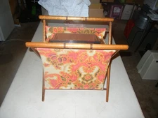 Vintage Knitting Sewing Caddy Basket Folding Wood Frame Pink Lined Two Pockets