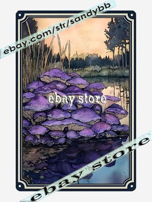 Lily Pond Metal Tin Sign Purple Water Nature Scene serene purple aesthetic