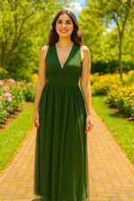 Baltic Born Women's Size Large Kamila Juniper Green Tulle Maxi Dress Gown