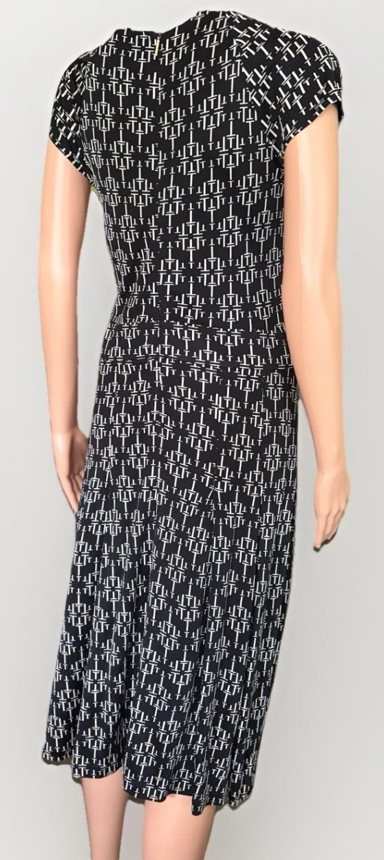 Abito Tory Burch 100% seta all over logo plissettato nero midi designer M