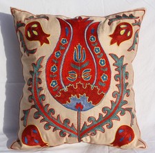 SILK SUZANI PILLOW 18"x19", SUZANI CUSHION COVER, EMBROIDERED 100 SILK PILLOW