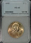 1962 Franklin Half Dollar, Gem BU, National Numismatic Certification, Nice Tone