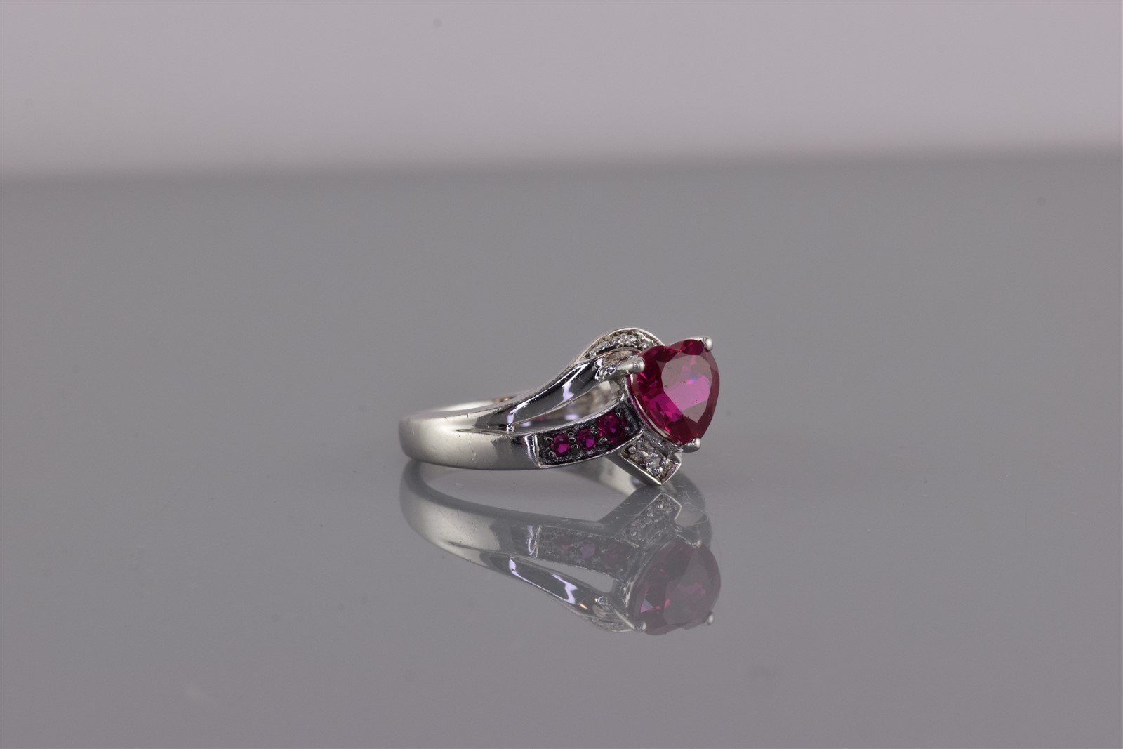 Sterling Silver Red Ruby Heart Crossover Accented… - image 2
