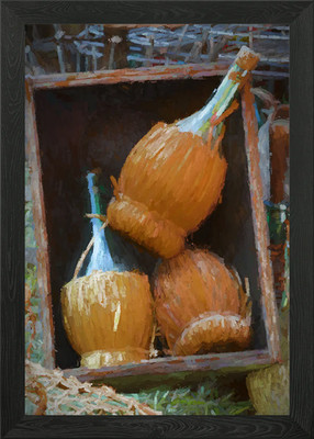 old empty wine bottles in the cella Framed Wall Art Poster Canvas Print Picture