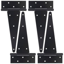 12 Inch T-Strap Gate Hinges, Shed Barn Door Hinges Heavy Duty, Black Tee Hing...