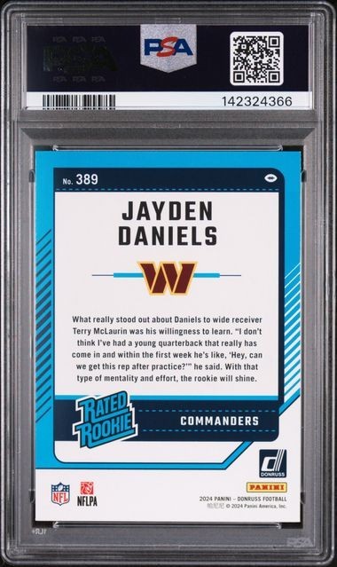 2024 Donruss #389 Jayden Daniels : Rookie Card : PSA 10 view 2
