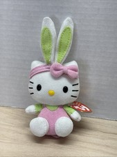 Ty Hello Kitty by Sanrio Beanie Baby Pink Jumper Easter Green Ears 2010 MWMT
