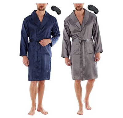 i-Smalls Mens Luxury Printed Satin Kimono Wrap with Black Eye Mask