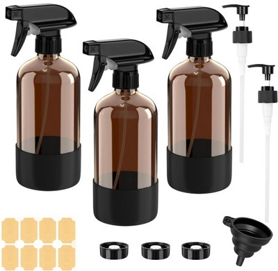 Braunglas Sprühflaschen 3er Pack, 500 ml nachfüllbar