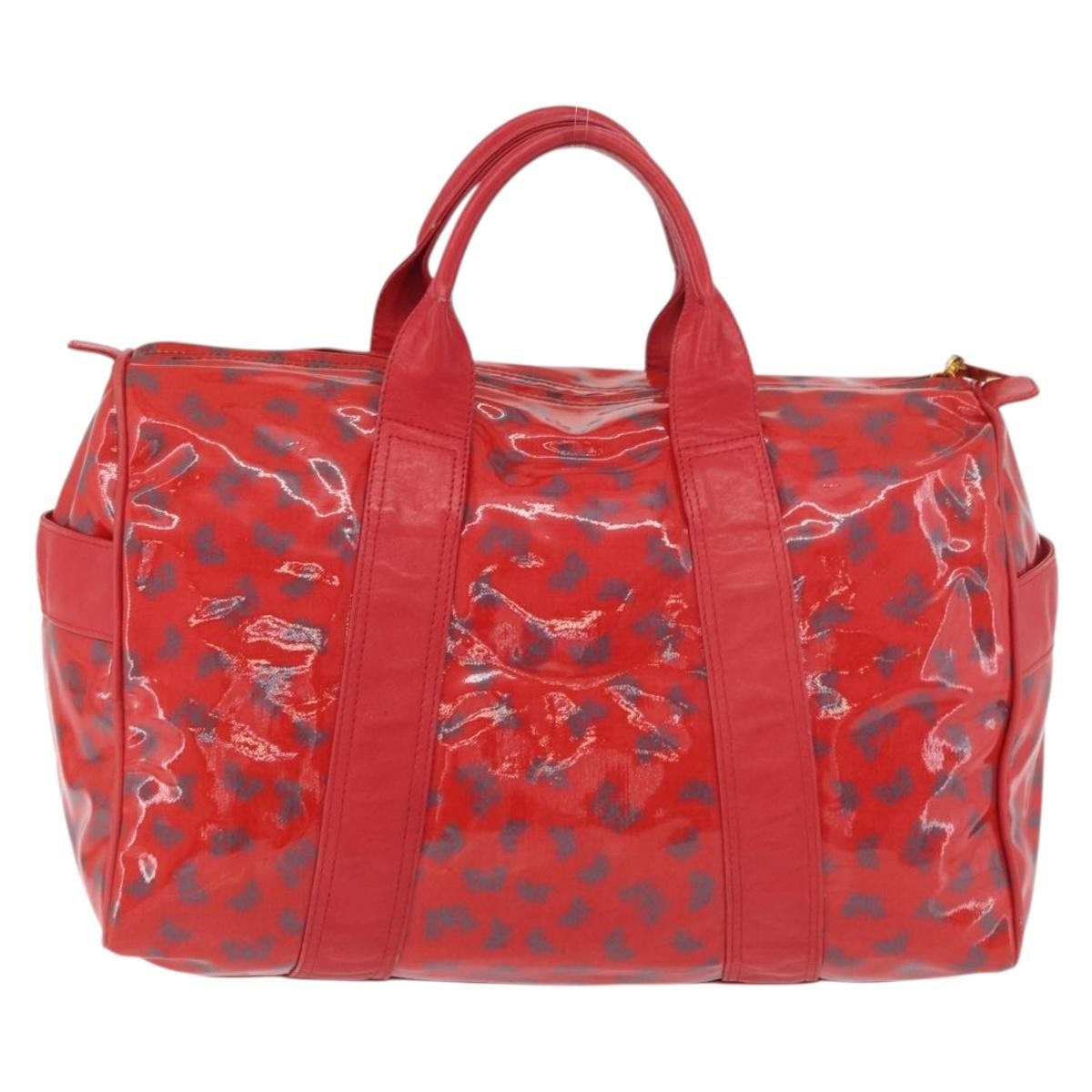 BOTTEGA VENETA Boston Bag PVC Canvas Red Gold Auth ti3886A | eBay
