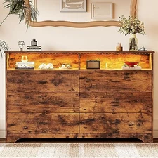 6 Drawer 59" Brown Dresser with LED and Power Strip Dressers & Chests of Drawers