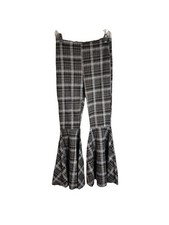 Boho Bell Bottom Vtg Pants Plaid Medium Elastic Waist Hippie Festival FLARE