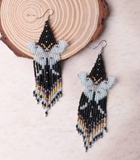 Black Bohemian Beaded Butterfly Tassel Earrings