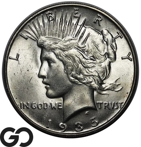 1935-S Peace Dollar, Nice Cartwheel Luster, BU++, Final Year Issue